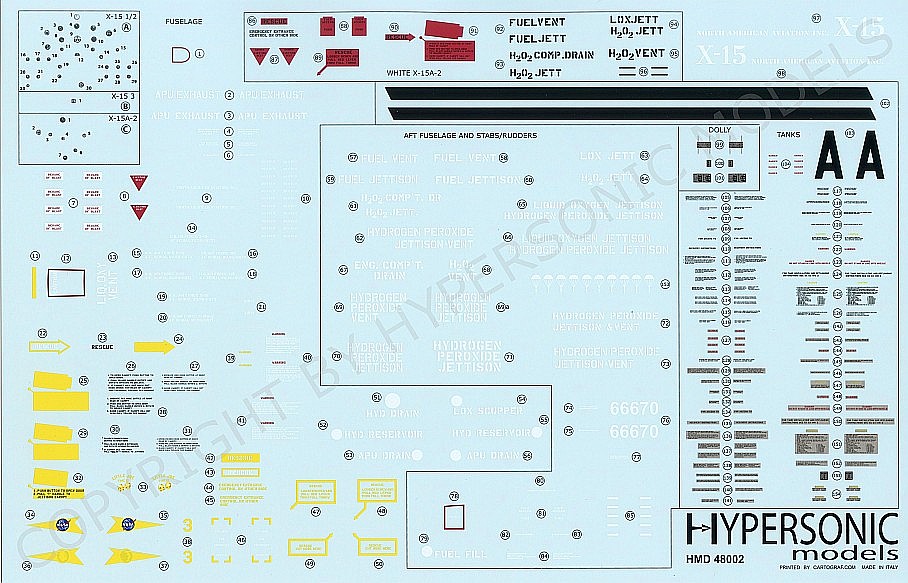 Hypersonic Models 1/48 Scale X-15 Stencils and Noseart Decals HSMD48002 